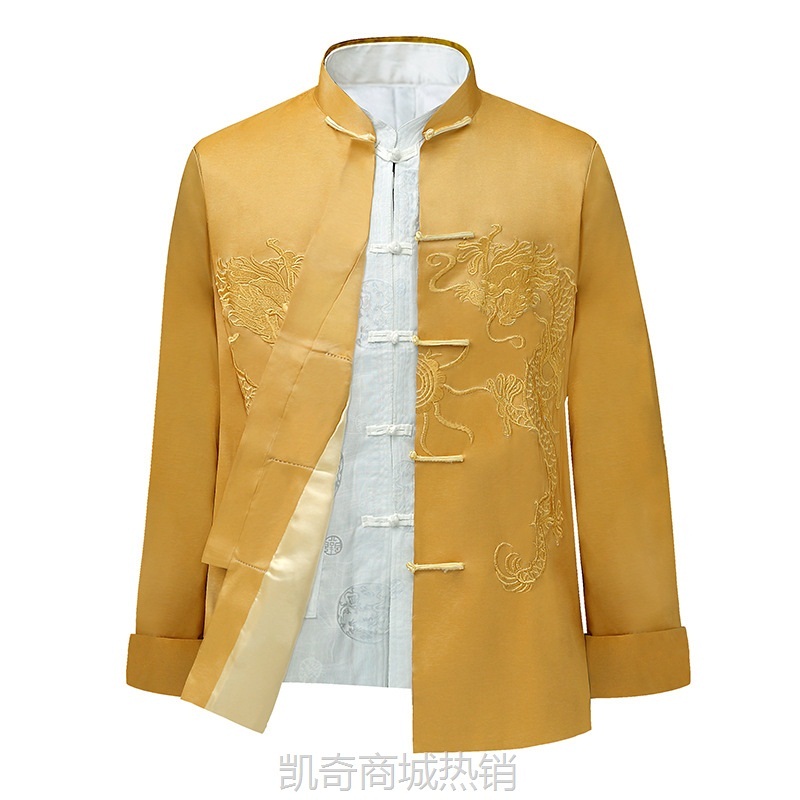 秋季新唐装男青年中国风外套 批发龙纹刺绣男装汉服龙袍中式服装