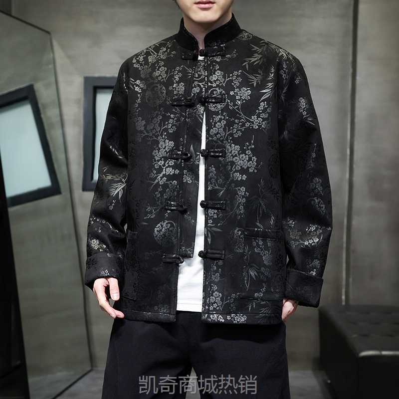 麂皮绒2024春季男装新中式婚礼唐装汉服中国风潮流休闲夹克外套男