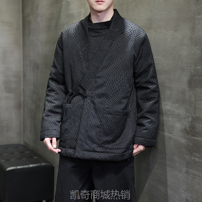 2023秋冬款中国风加棉加厚蟒纹提花男女情侣款汉服道袍新中式外套