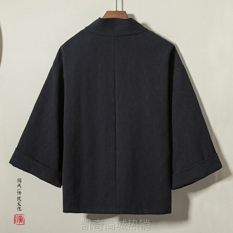 2022秋冬新款中国风男装宽松加厚棉麻道袍男士潮流改良汉服外套男