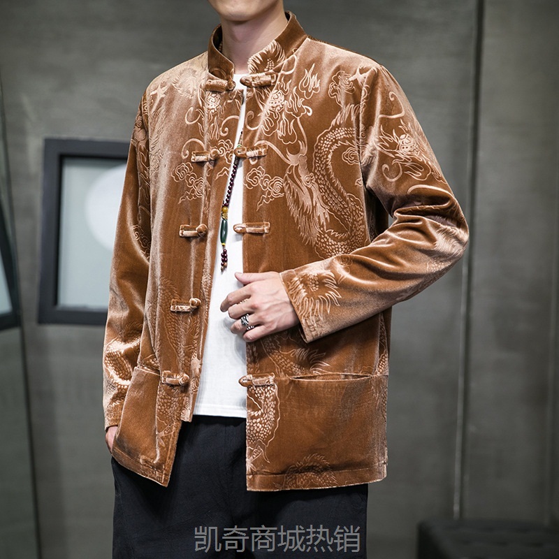 2023秋冬新款中国风男装丽丝绒复古中式唐装汉服大码潮流夹克外套