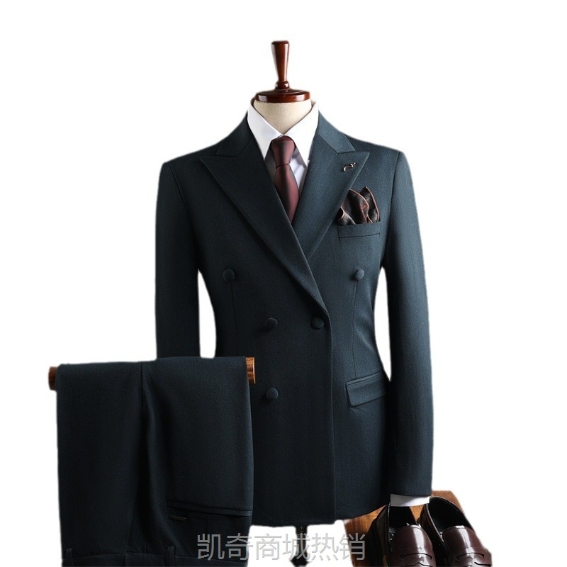 男士三件套西服套装双排扣休闲男装毛料西装新郎伴郎礼服一件代发
