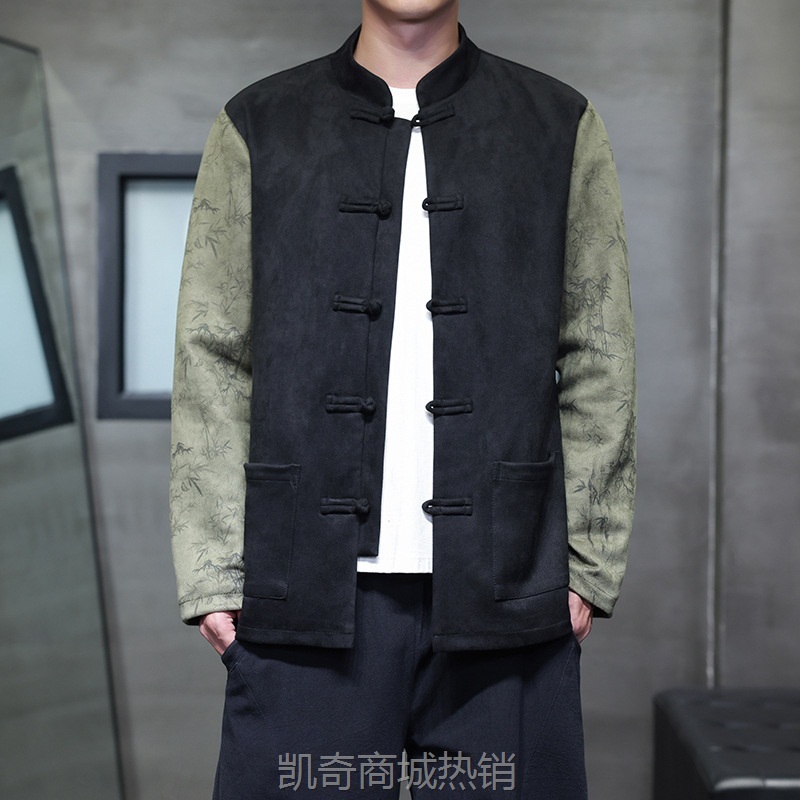 2024秋冬新款中国风男装复古鹿皮绒唐装汉服大码潮流中式夹克外套