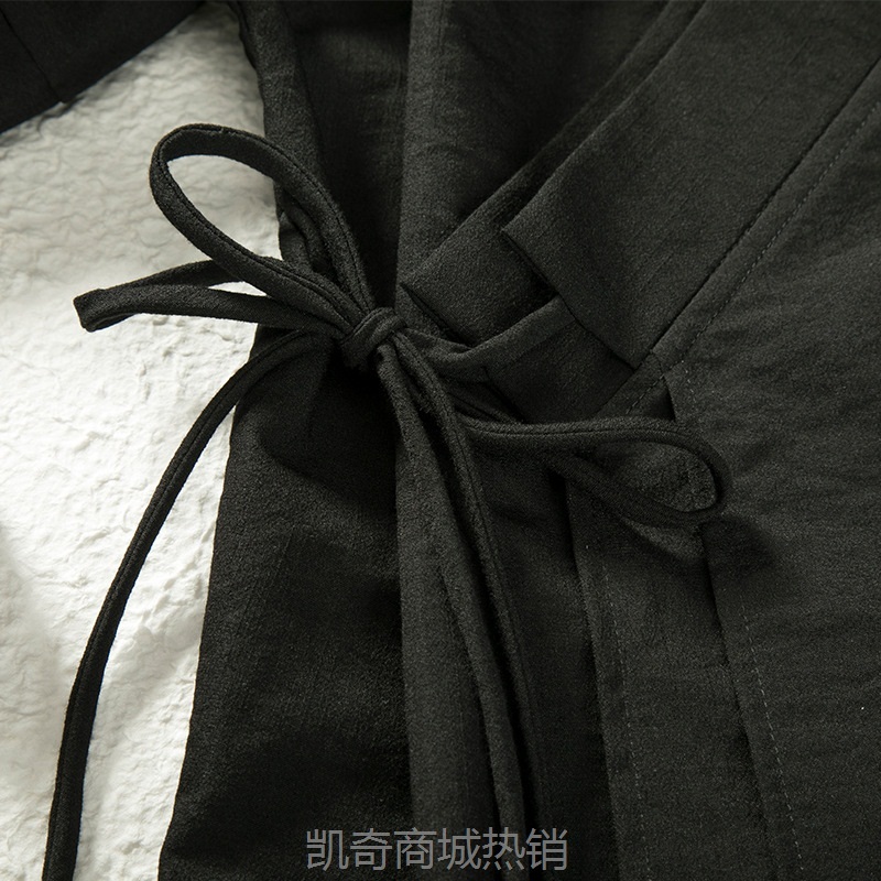 2022秋冬新款中国风男士棉麻纯色改良汉服青年宽松道袍休闲外套男