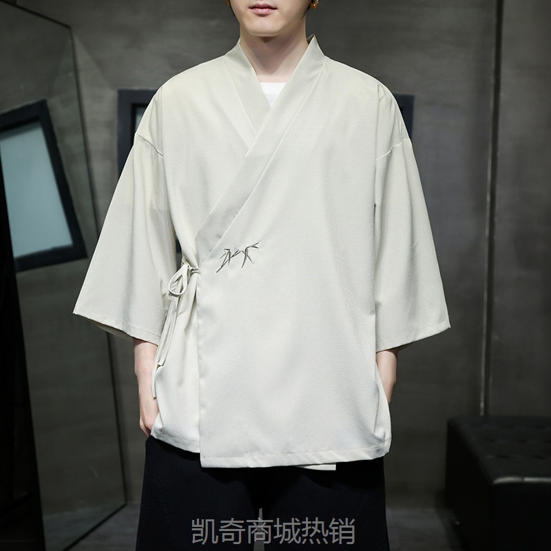 2024夏季薄款中国风男装斜襟道袍宽松大码潮流棉麻古装禅意居士服
