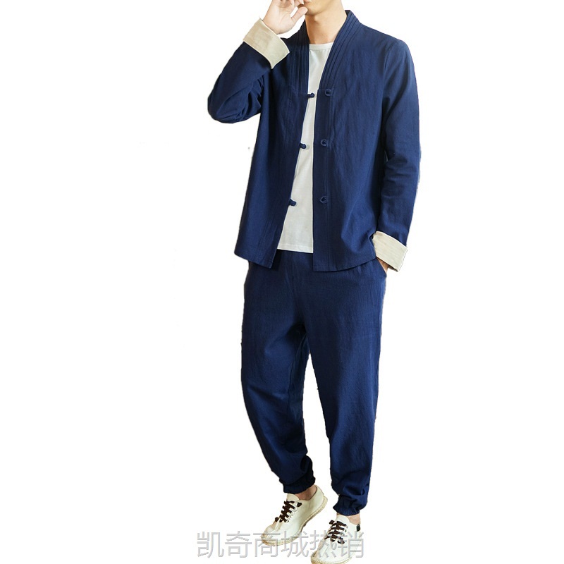 春秋款中国风盘扣大码宽松夹克外套居士服汉服男装唐装套装男批发
