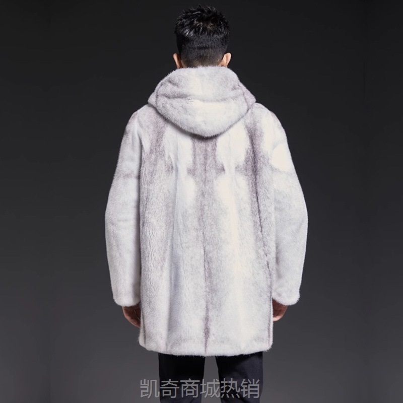 男装貂皮大衣连帽天鹅绒水貂中长款皮草外套休闲保暖裘皮欧美大码