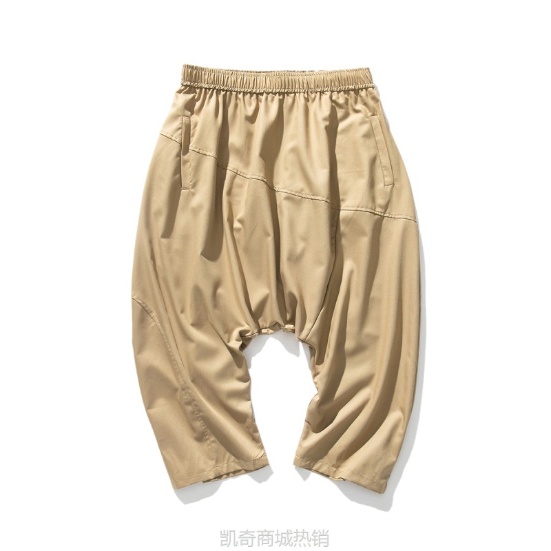 夏季男式港风八分低裆垮裤休闲裤大码宽松日系直筒阔腿西裤中性