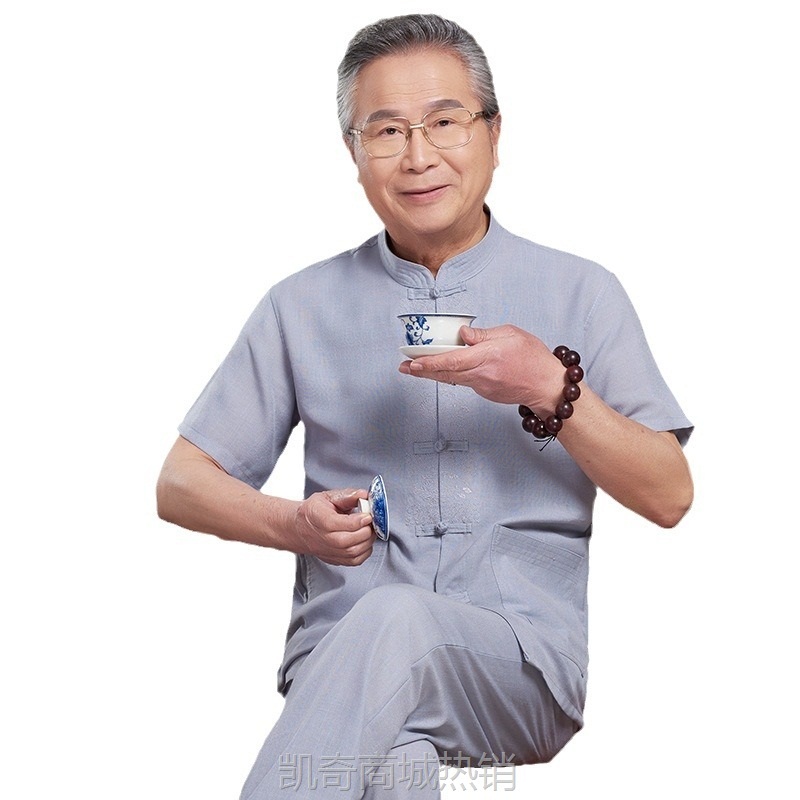 中国风棉麻唐装男夏季短袖薄款中老年男装汉服宽松上衣中式爷爷装