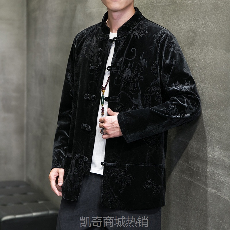 2023秋冬新款中国风男装丽丝绒复古中式唐装汉服大码潮流夹克外套