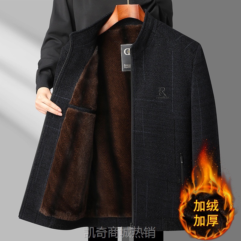 中年爸爸冬装加绒加厚外套男士夹克秋冬季中老年人保暖棉衣雪尼尔