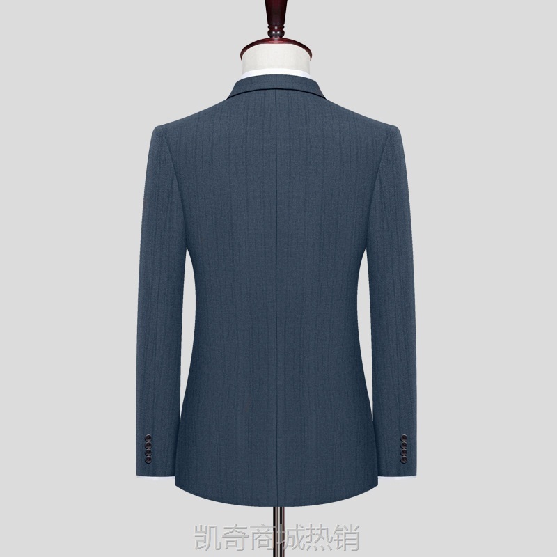 西服套装男士蓝色商务条纹上班修身西装新郎结婚礼服正装批发代发