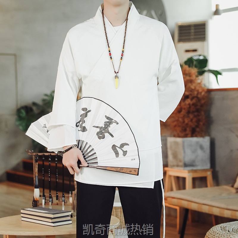 2023秋装新品民族风汉服潮牌上衣中国风男装外套绸缎假两件披风男