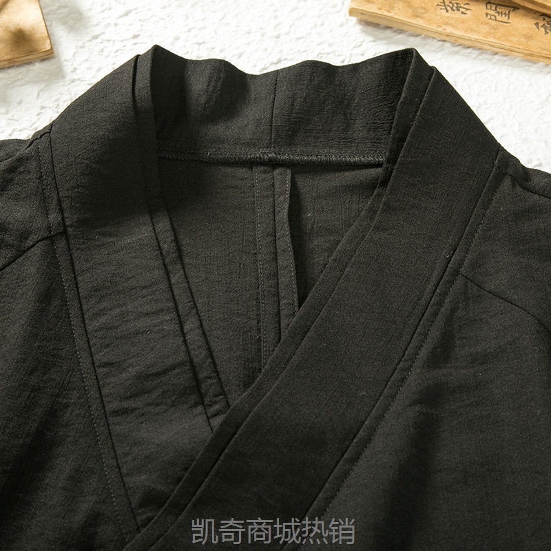 2022秋冬新款中国风男士棉麻纯色改良汉服青年宽松道袍休闲外套男