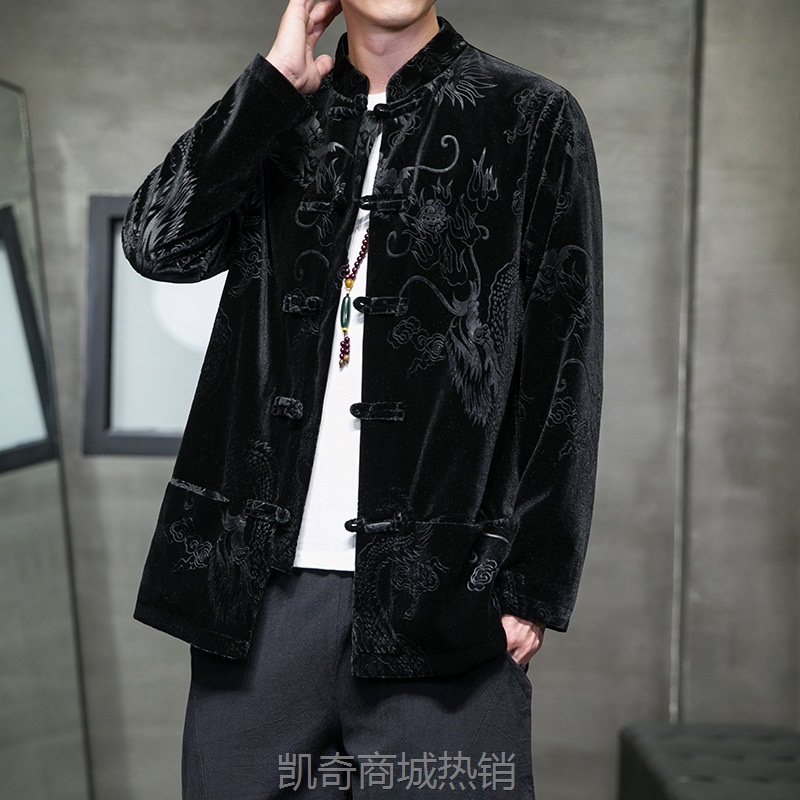 2023秋冬新款中国风男装丽丝绒复古中式唐装汉服大码潮流夹克外套