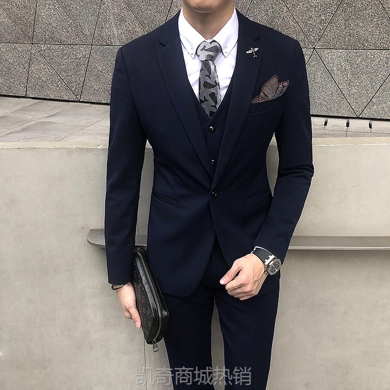 男士休闲西装套装三件套 宴会结婚商务休闲新郎礼服套装青年韩版