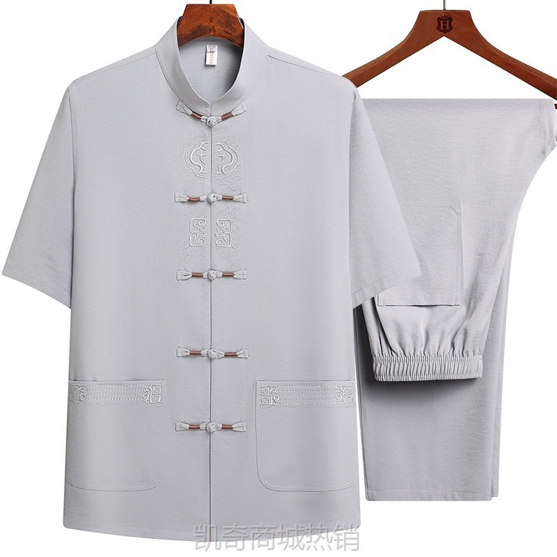 唐装男春夏装外套中国风爷爷薄款中老年汉服老人衣服爸爸套装