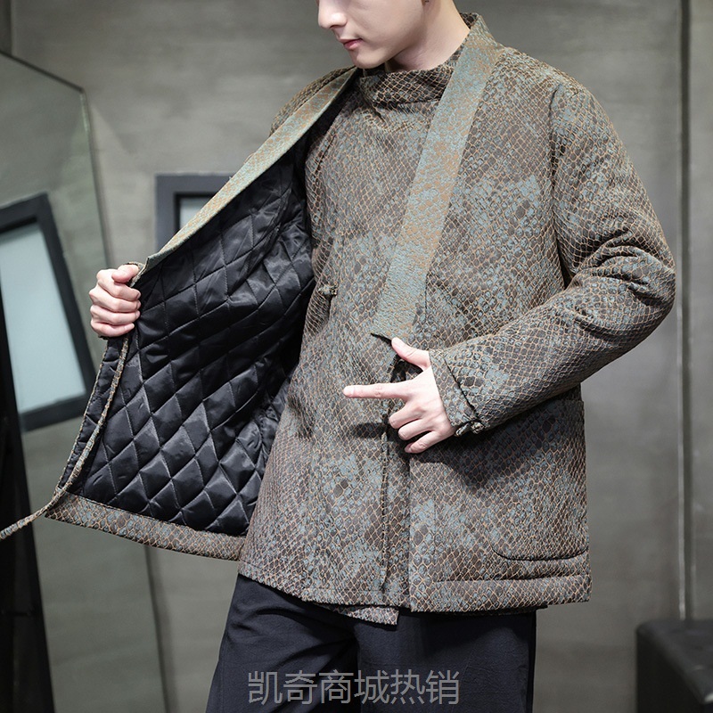 2023秋冬款中国风加棉加厚蟒纹提花男女情侣款汉服道袍新中式外套