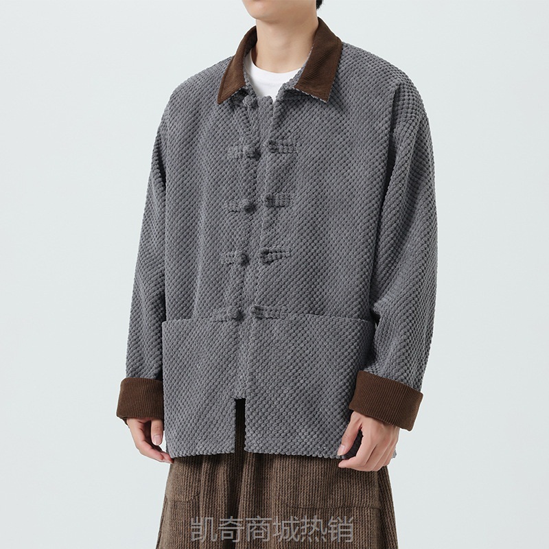 2024秋冬季新款男士潮流宽松翻领复古汉服大码日系厚中国风夹克