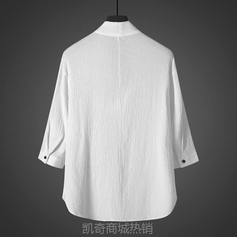 中国风夏季男士复古潮流冰丝7分袖t恤宽松大码禅服薄款半袖体恤男
