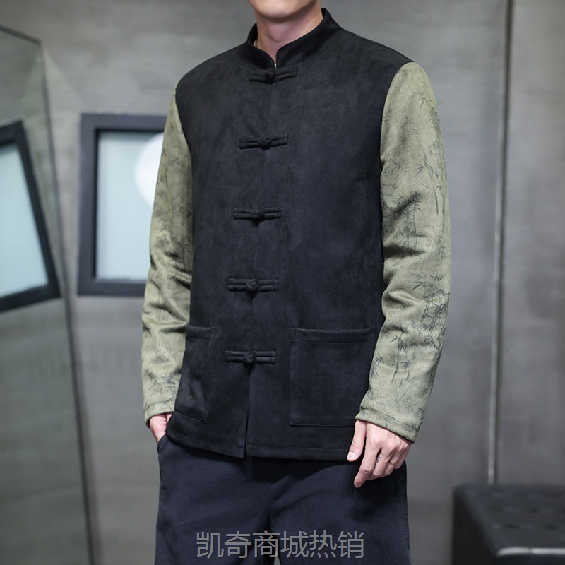 2024秋冬新款中国风男装复古鹿皮绒唐装汉服大码潮流中式夹克外套