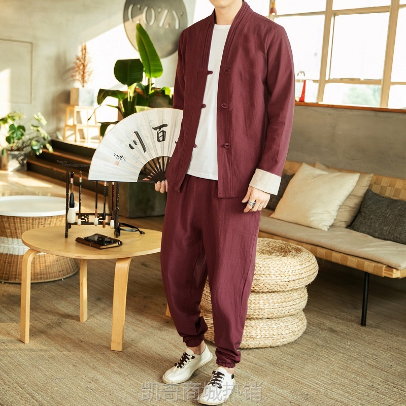 春秋款中国风盘扣大码宽松夹克外套居士服汉服男装唐装套装男批发