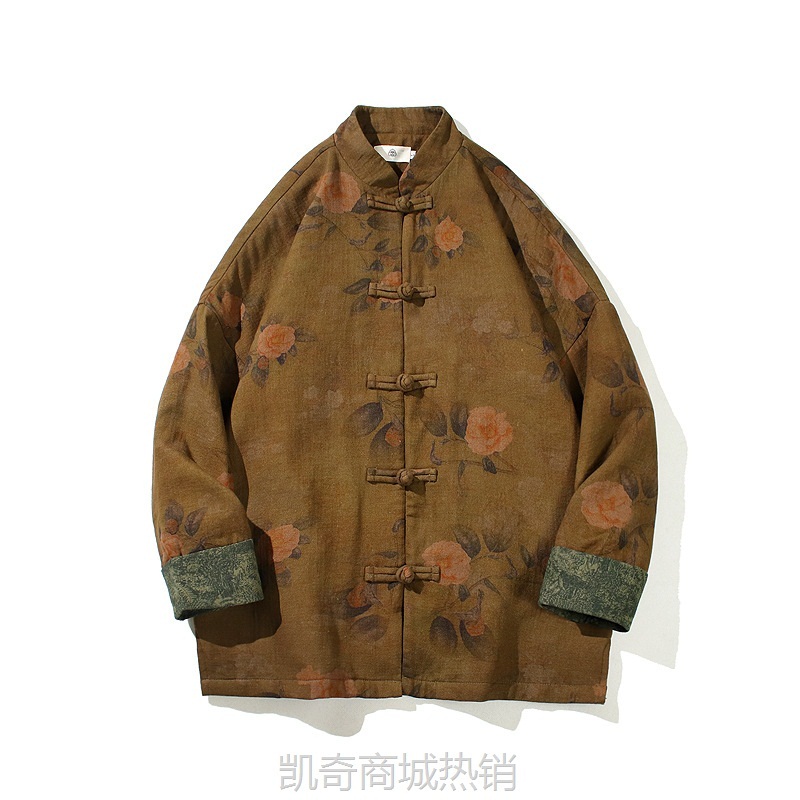 2023春夏新款中国风男装棉麻印花唐装汉服夹克大码潮流外套男批发