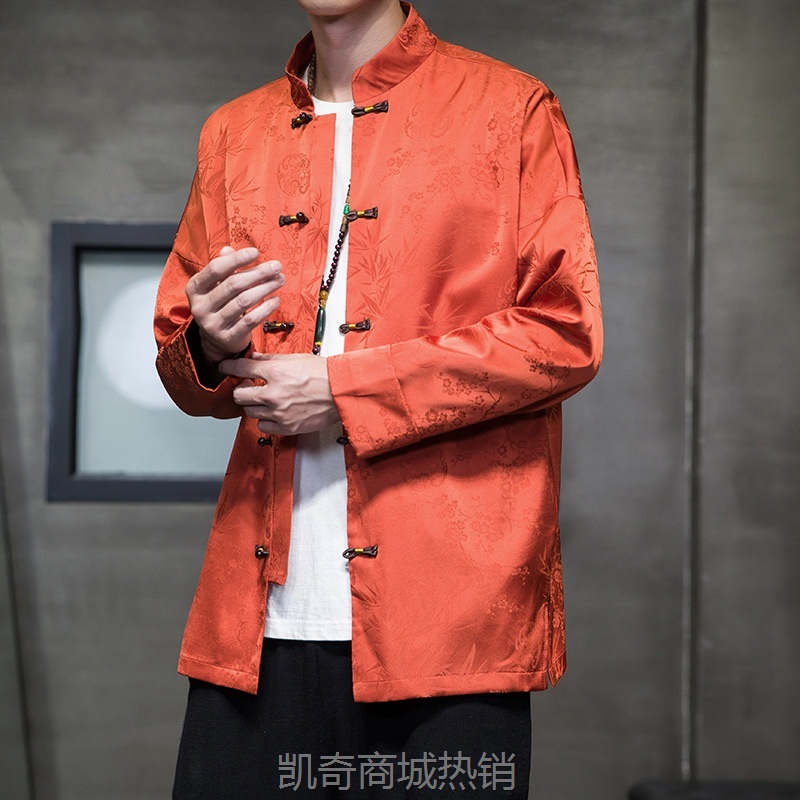 2023秋冬新款中国风男装中式复古冰丝唐装汉服大码潮流夹克外套男