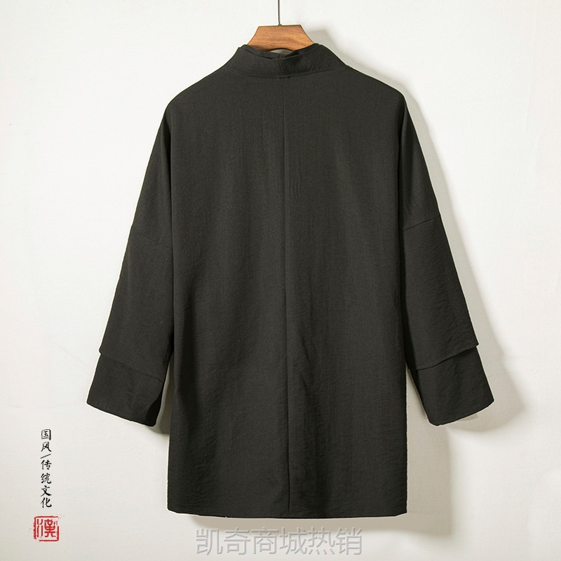 2022秋冬新款中国风男士棉麻纯色改良汉服青年宽松道袍休闲外套男