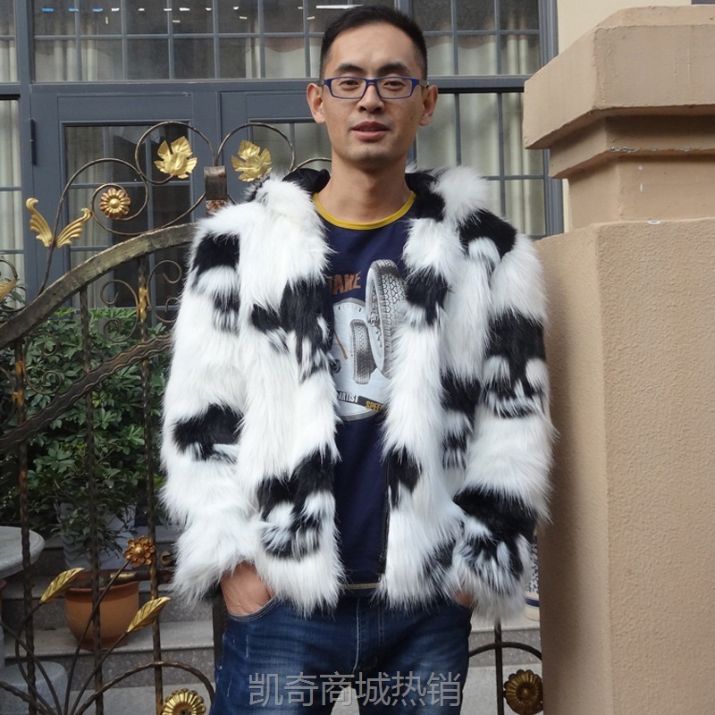 男装秋冬装男士修身连帽仿狐狸毛皮草外套夜店个性潮流骷髅头大衣