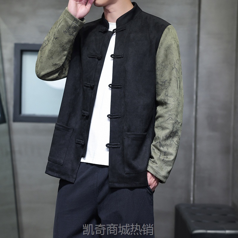2024秋冬新款中国风男装复古鹿皮绒唐装汉服大码潮流中式夹克外套