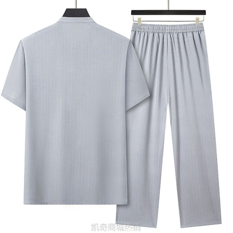 唐装男夏季薄款衬衫中国风爷爷短袖中老年汉服老人衣服爸爸套装