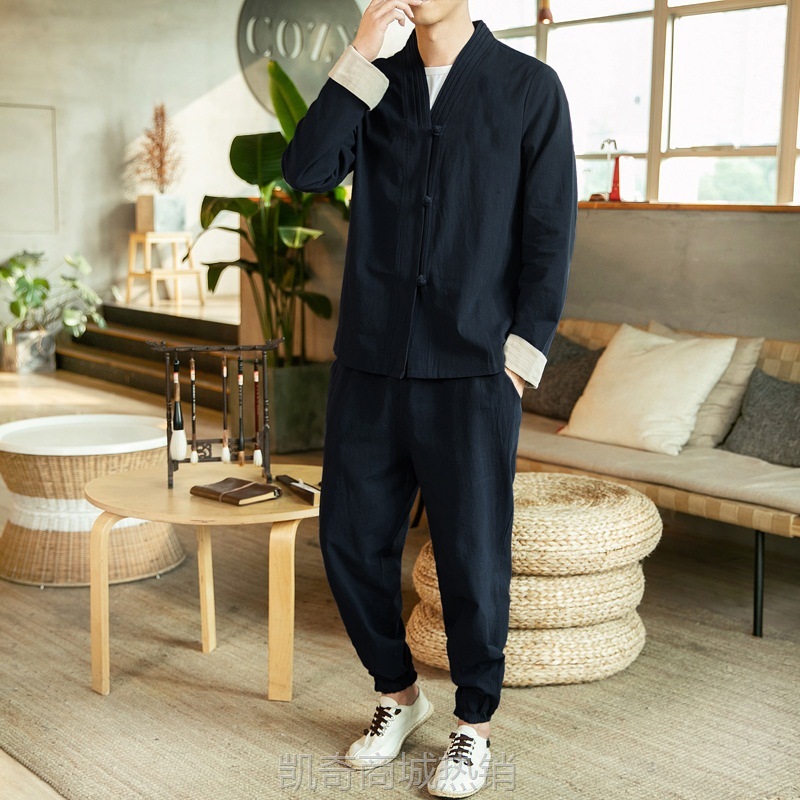 春秋款中国风盘扣大码宽松夹克外套居士服汉服男装唐装套装男批发