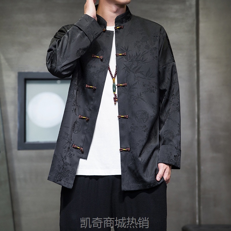2023秋冬新款中国风男装中式复古冰丝唐装汉服大码潮流夹克外套男