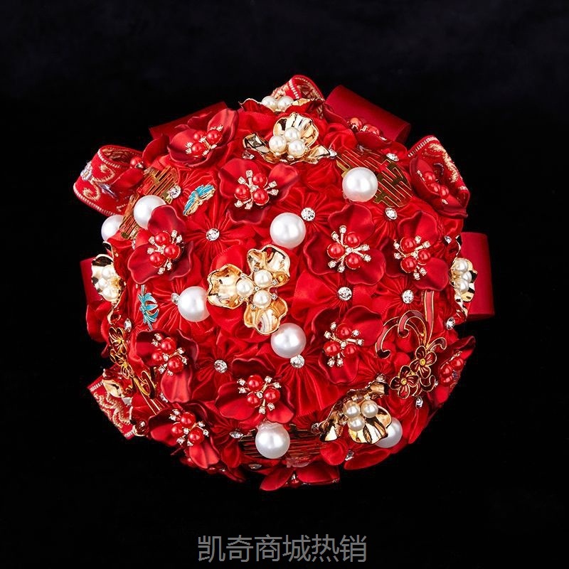 YJG.手捧花新郎接亲国潮风新娘捧花diy高级仿真玫瑰花束秀禾服搭
