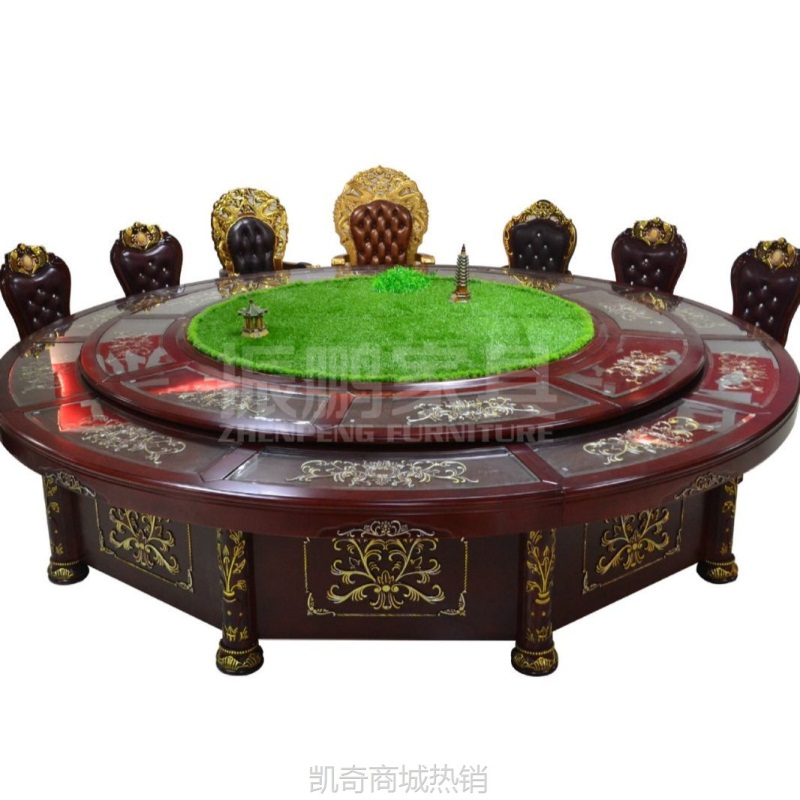 欧式酒店餐桌豪华电动圆桌象牙白餐台厂家供应电磁炉火锅桌餐桌