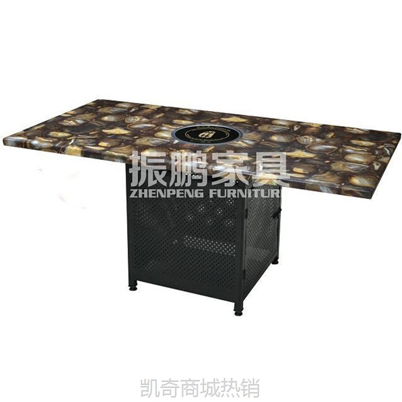 大理石火锅桌 酒店餐厅简约火锅桌自助无烟烤涮一体桌批发火锅桌