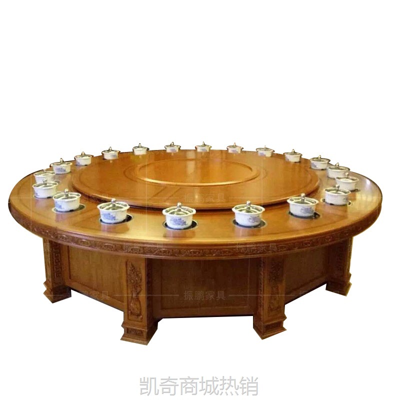 大理石电动餐桌 岩板圆桌 可定制10121820人饭店家用餐厅大圆桌