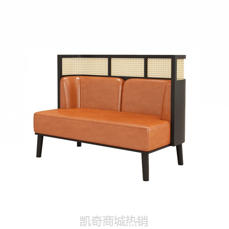 咖啡厅靠墙卡座 沙发实木桌椅组合编藤饭店大理石桌子 餐厅椅子