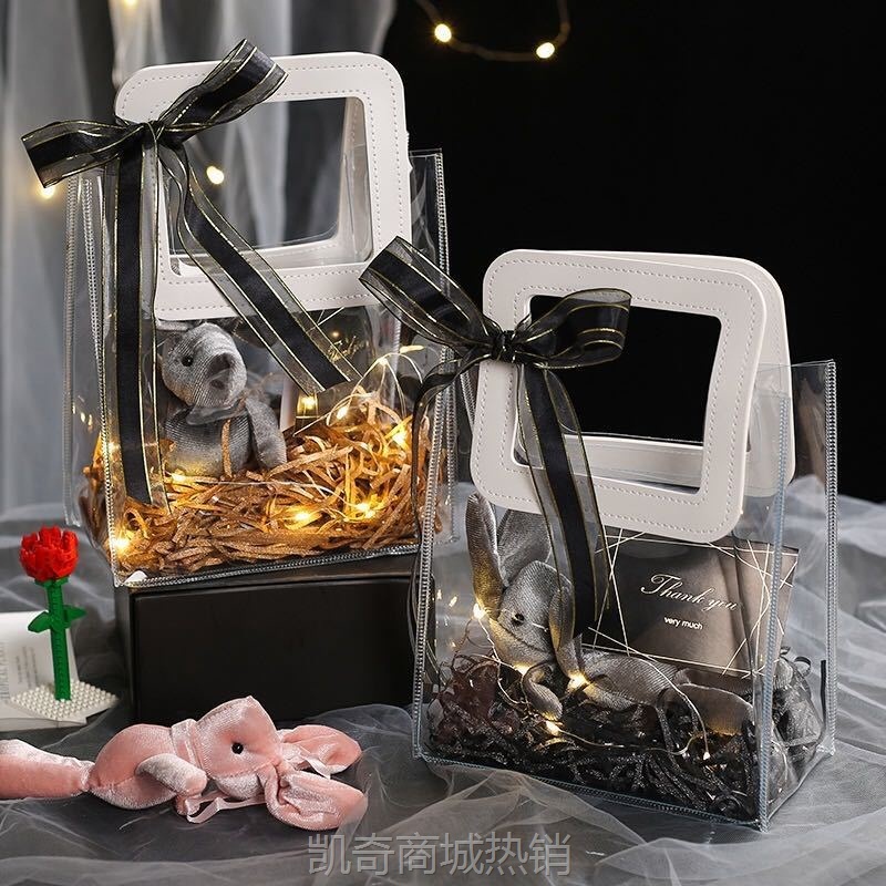 PVC手提袋定 制透明礼品袋子ins风生日婚礼伴娘伴手礼塑料袋定 做