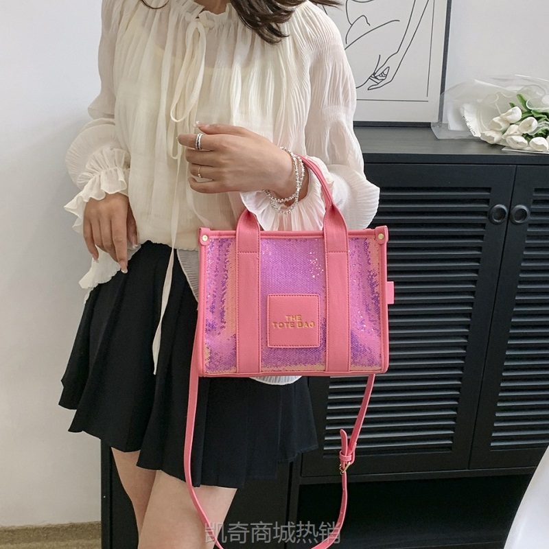 跨境2023韩版时尚流行简约亮片Bags托特包单肩斜挎手提包