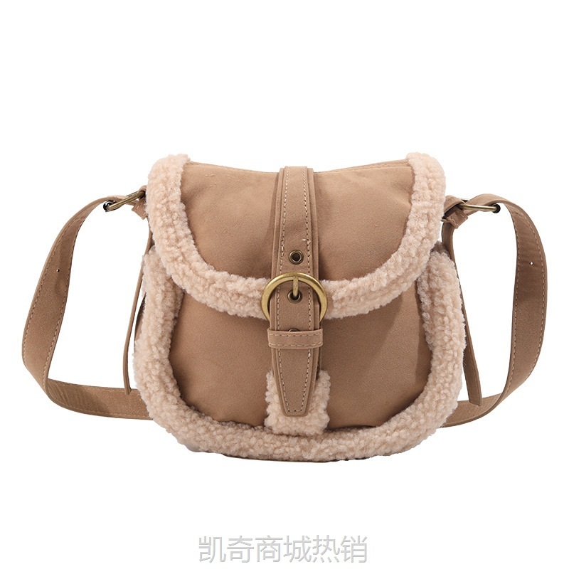 CDIWRI&KARI正品秋冬毛毛包女韩版复古风2023新款毛绒单肩斜挎包
