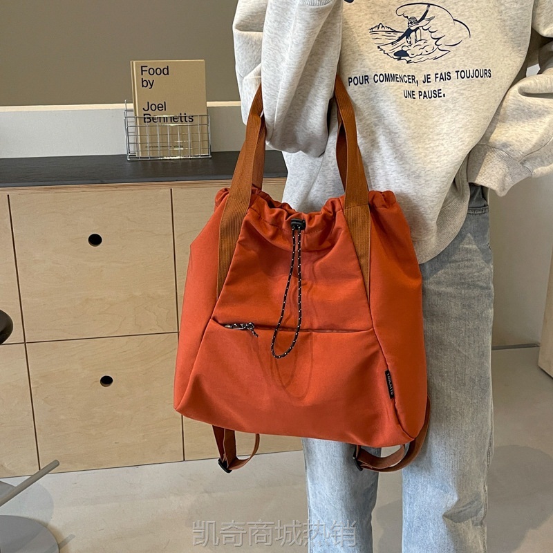 外贸日韩多功能托特包布包拉绳束口轻便双肩包学生休闲百搭单肩包