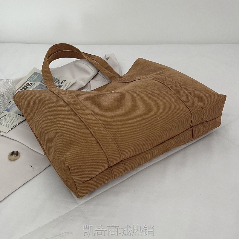 2021新款夏季慵懒风外贸灯芯绒复古单肩包女大包学生手提托特书包