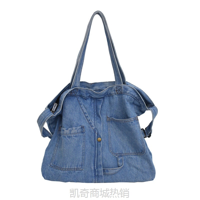 大容量帆布包女斜挎包ins日系牛仔布大包学生通勤上课书包跨境品