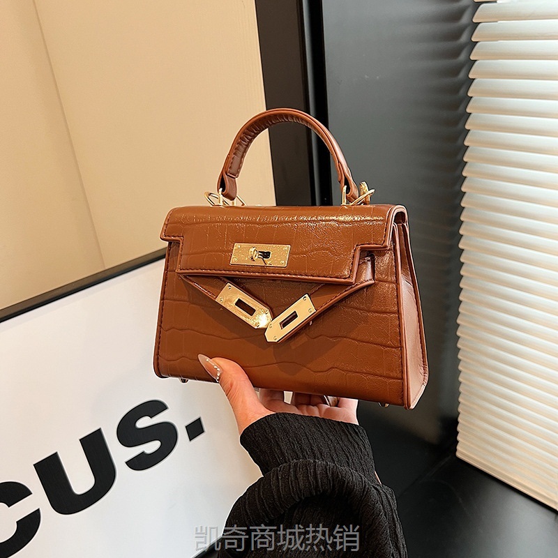 高级感鳄鱼纹铂金凯莉包包女2024新款时尚迷你手提小包单肩斜挎包