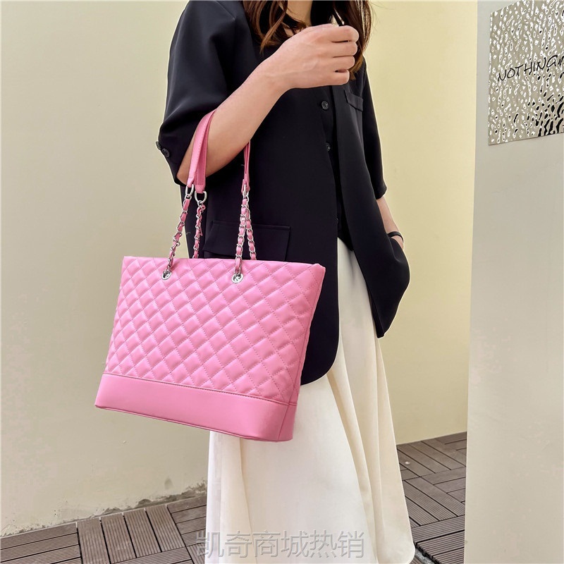 大容量菱格包包女夏2024新款百搭时尚链条单肩包手提购物袋托特包
