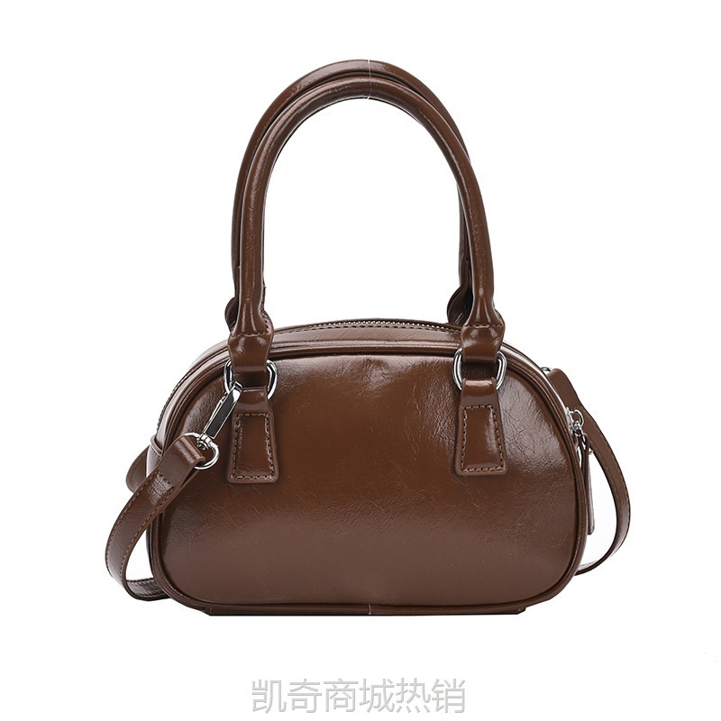 复古红色包包秋冬女2023新款潮韩国手提保龄球包百搭斜挎包小方包