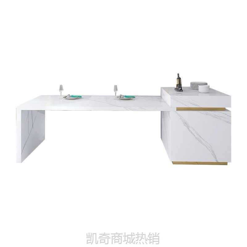 定制岩板岛台餐桌一体吧台中岛台厨边柜伸缩开放客厅带水槽料理台