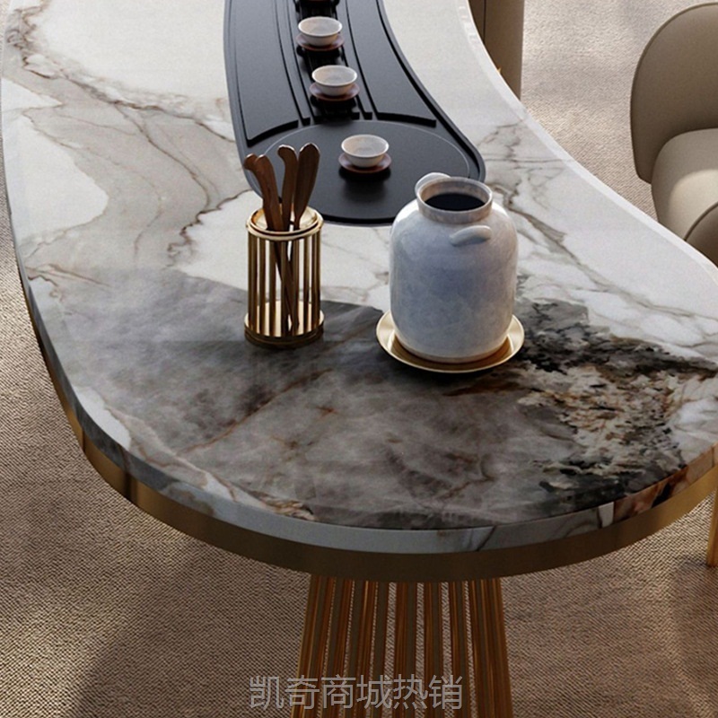 轻奢岩板茶台桌椅组合茶台烧水壶一体办公室现代简约高级风泡茶台